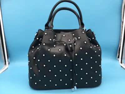 Black 3D Floral Deco Bucket Handbag