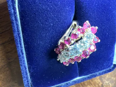 Red Stone Lady's Stone & Diamond Ring 5 Diamonds .75 Carat T.W. 14K