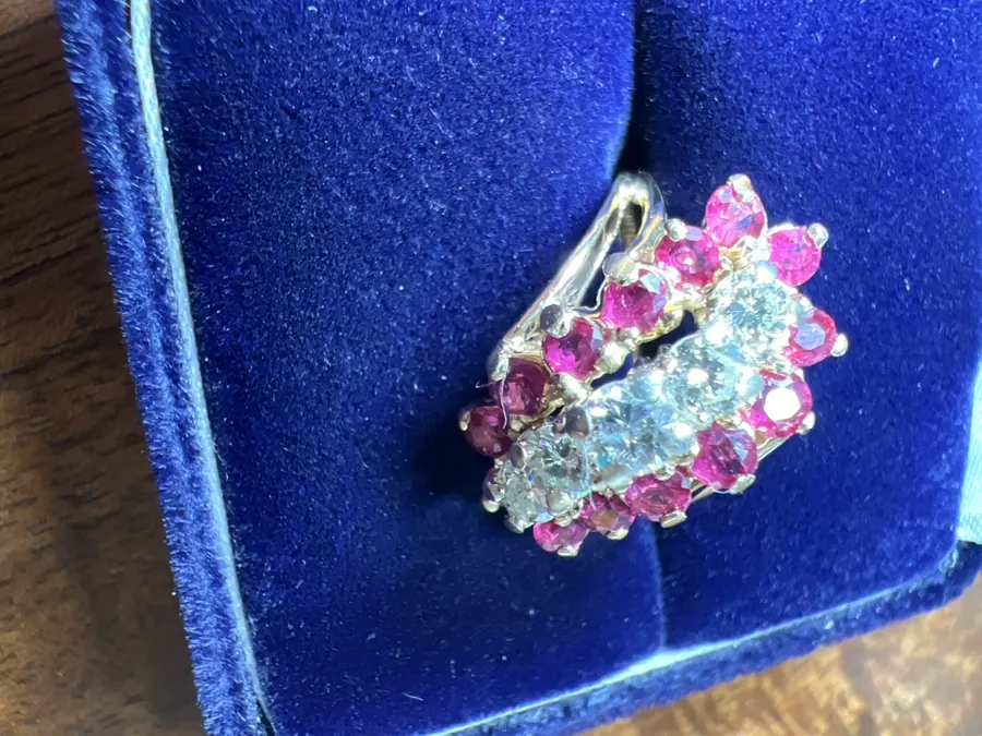 Red Stone Lady's Stone & Diamond Ring 5 Diamonds .75 Carat T.W. 14K