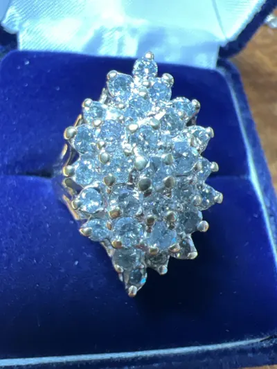 Lady's Diamond Cluster Ring 30 Diamonds 1.50 Carat T.W. 14K Yellow G