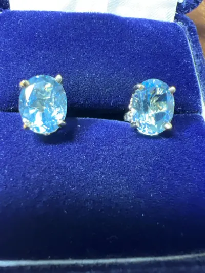 Blue Stone Gold-Stone Earrings 14K Yellow Gold 1.6dwt