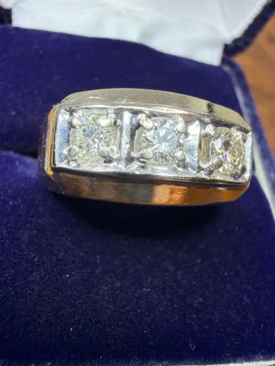 Gent's Gold-Diamond Wedding Band 3 Diamonds .60 Carat T.W. 14K Yello