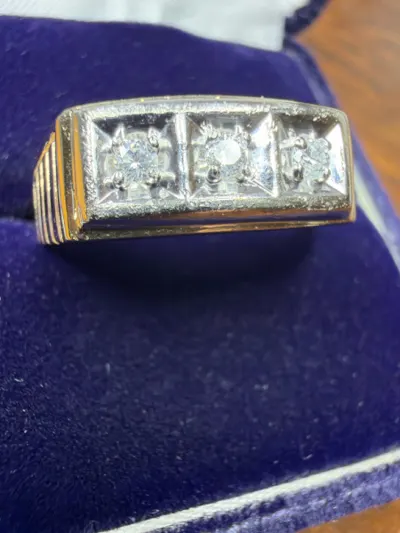 Gent's Diamond Fashion Ring 3 Diamonds .06 Carat T.W. 10K Yellow Gol