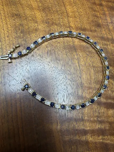 Blue Stone Gold-Diamond & Stone Bracelet 25 Diamonds .25 Carat T.W.