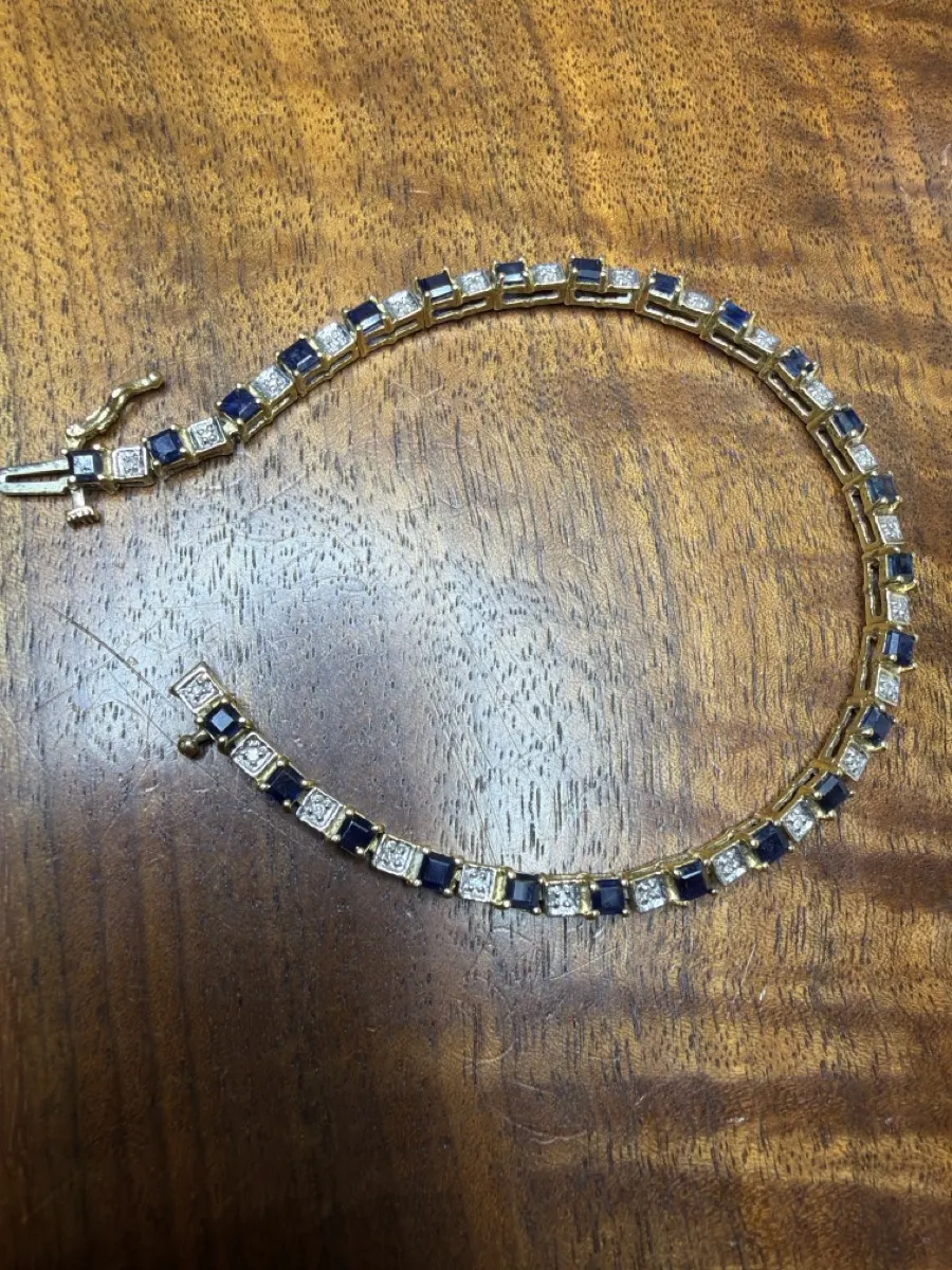 Blue Stone Gold-Diamond & Stone Bracelet 25 Diamonds .25 Carat T.W.
